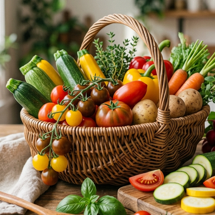 beau panier de légumes frais